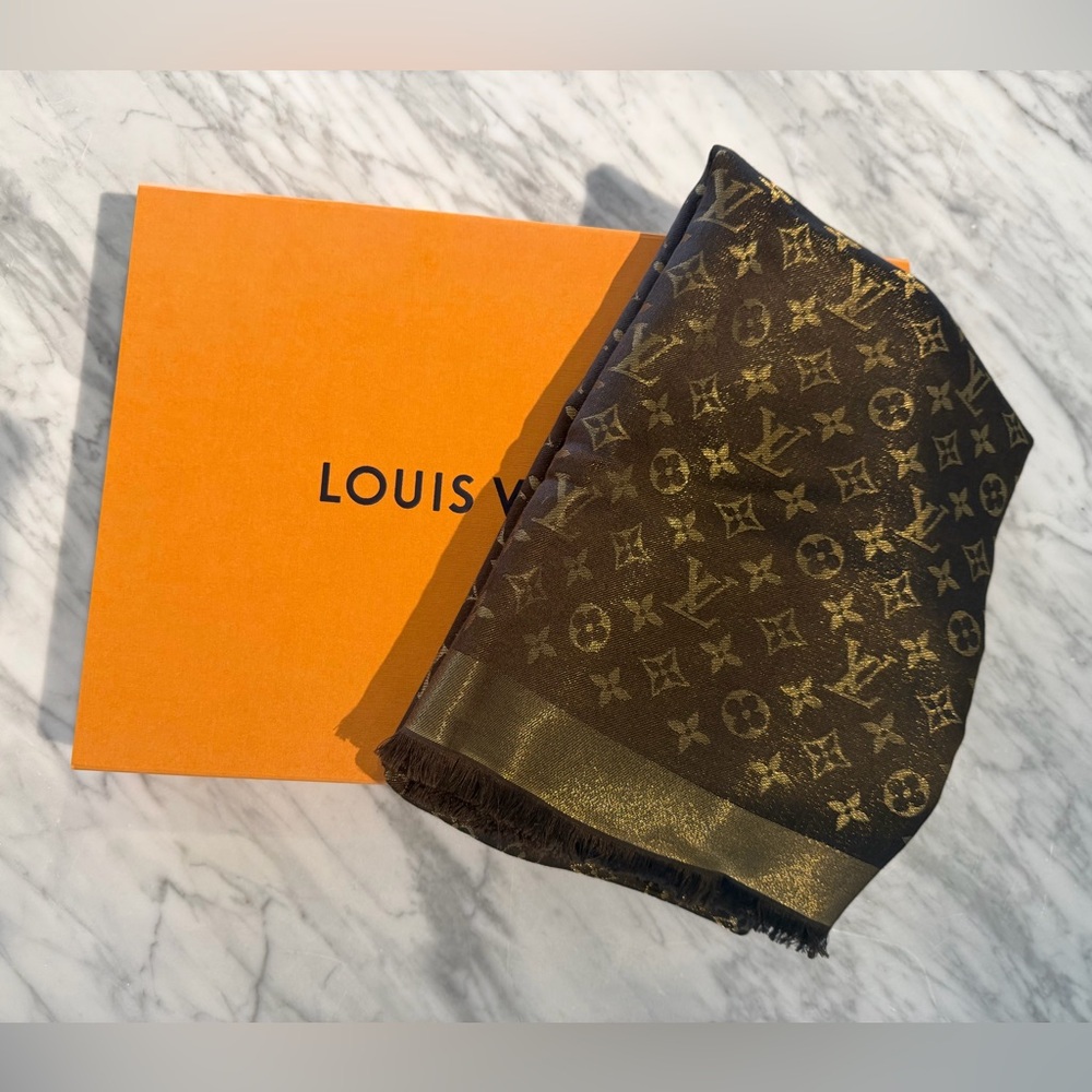 Louis Vuitton Brown and Gold Shine Shawl LV Monogram Scarf